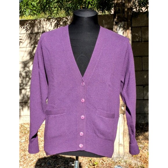 Vintage 1970's Japanese Unisex Purple Wool Button-Up Cardigan Sweater Top EUC - Picture 1 of 6